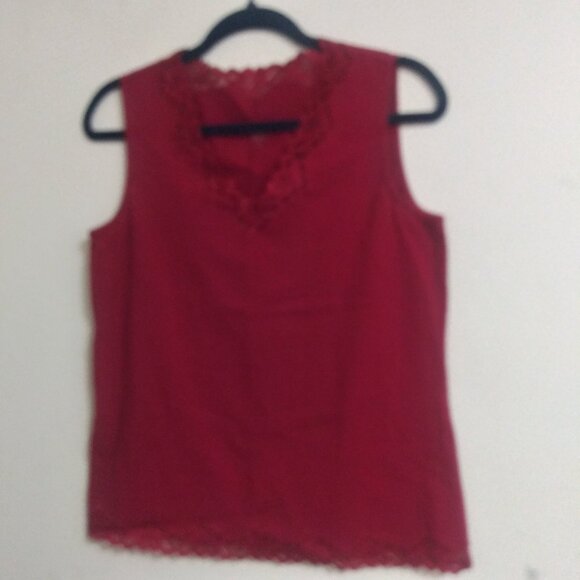 Elegant Red Lace Trim Sleeveless Blouse – Coldwater Creek, Size M (10-12) - Picture 7 of 8